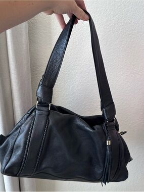 Cole Haan Black Pebbled Leather Hobo Bag Slouchy Soft Large Shoulder Purse